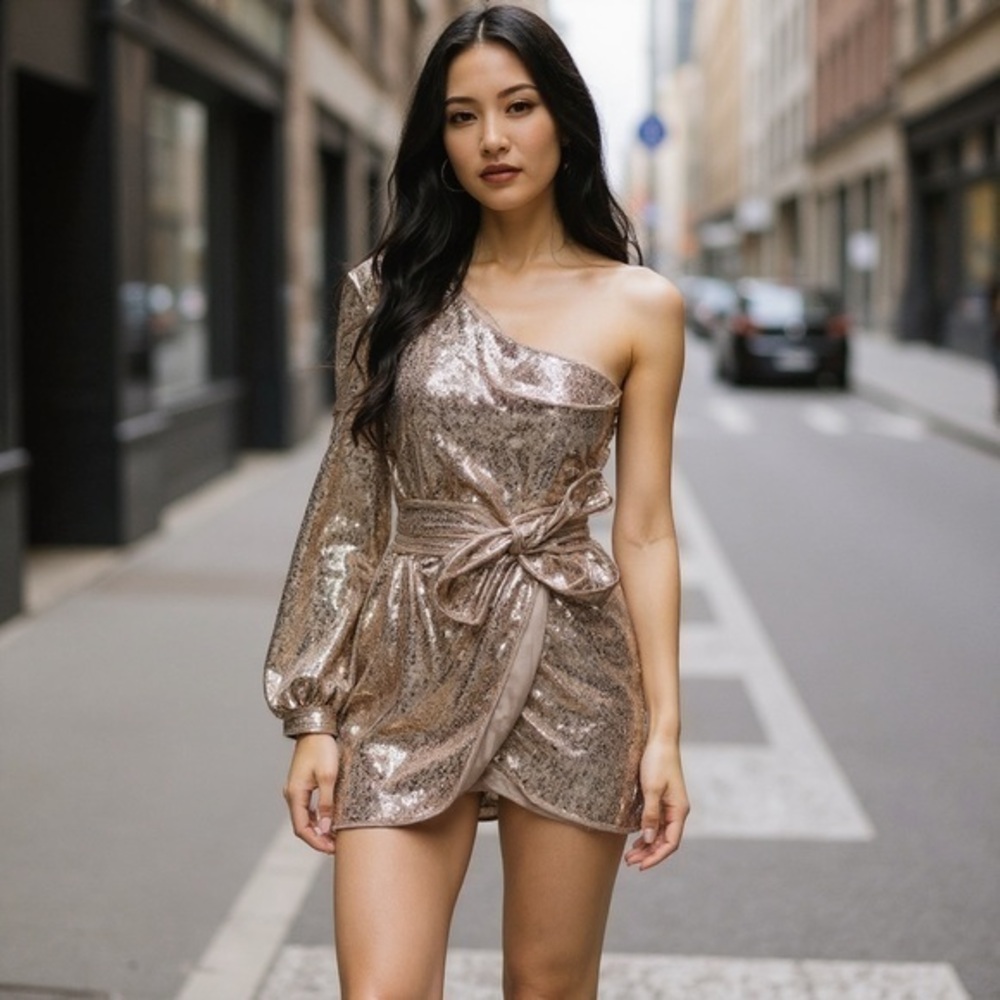 Sequin One-Shoulder Dress